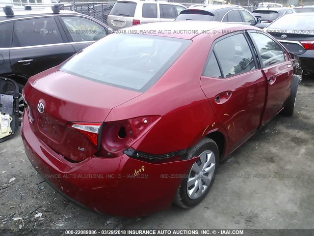 5YFBURHE3FP208650 - 2015 TOYOTA COROLLA L/LE/LE PLS/PRM/S/S PLS RED photo 4