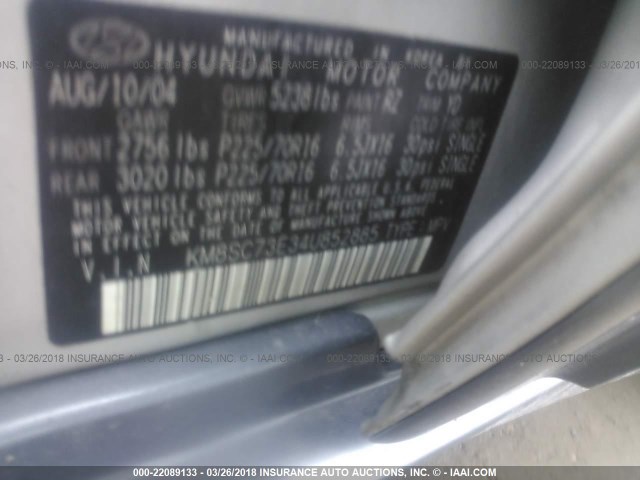 KM8SC73E34U852885 - 2004 HYUNDAI SANTA FE GLS/LX SILVER photo 9