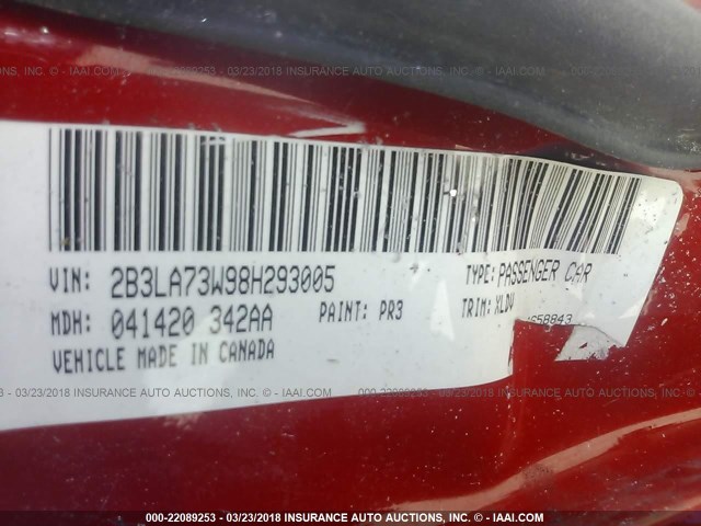 2B3LA73W98H293005 - 2008 DODGE CHARGER SRT-8 RED photo 9