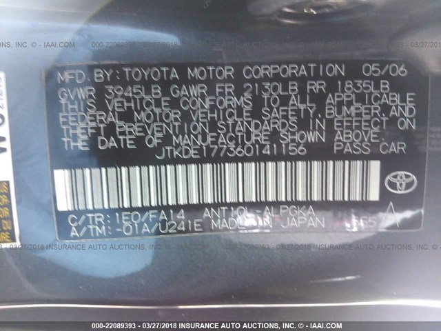 JTKDE177360141156 - 2006 TOYOTA SCION TC 灰色 照片 9