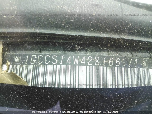 1GCCS14W428166571 - 2002 CHEVROLET S TRUCK S10 Schwarz Foto 9