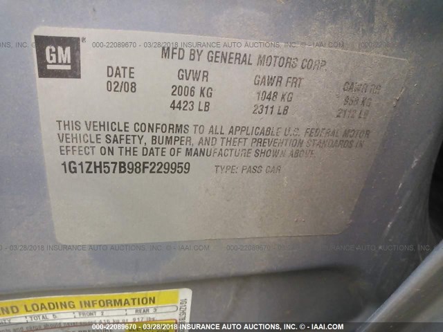 1G1ZH57B98F229959 - 2008 CHEVROLET MALIBU 1LT 浅蓝色 照片 9