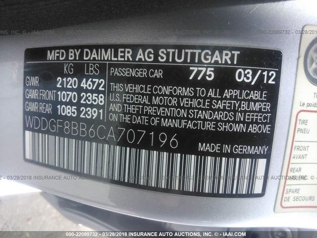 WDDGF8BB6CA707196 - 2012 MERCEDES-BENZ C 300 4MATIC SILVER photo 9