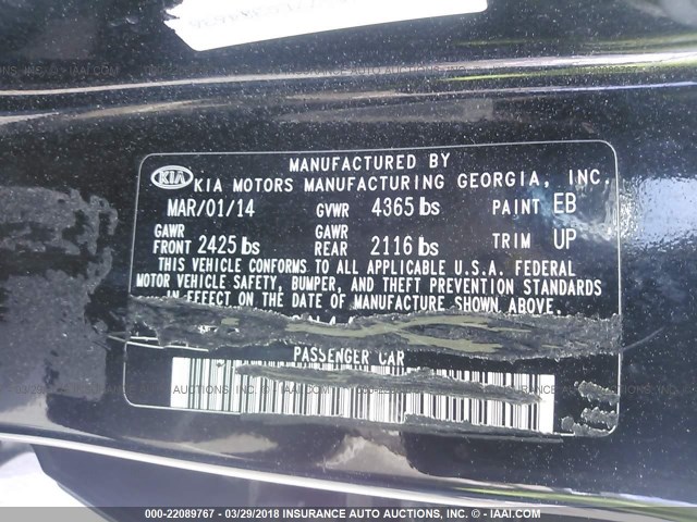 5XXGN4A77EG324636 - 2014 KIA OPTIMA EX BLACK photo 9