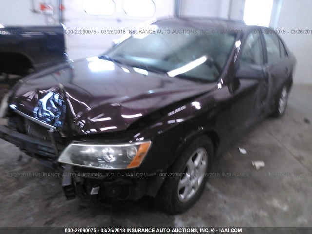 5NPEU46F66H106283 - 2006 HYUNDAI SONATA GLS/LX MAROON photo 2