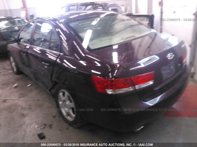 5NPEU46F66H106283 - 2006 HYUNDAI SONATA GLS/LX MAROON photo 3