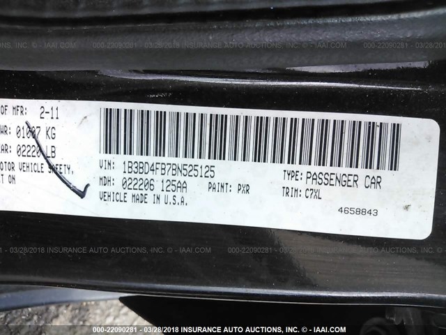 1B3BD4FB7BN525125 - 2011 DODGE AVENGER EXPRESS 黑色 照片 9