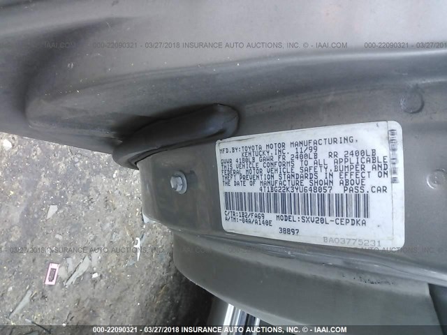 4T1BG22K3YU648057 - 2000 TOYOTA CAMRY CE/LE/XLE ნაცრისფერი ფოტო 9