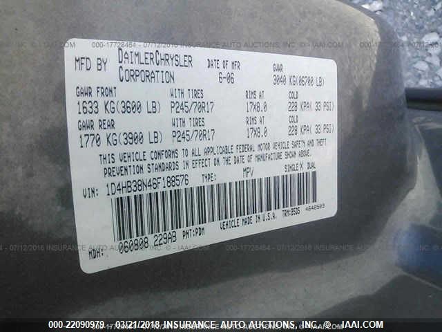 1D4HB38N46F188576 - 2006 DODGE DURANGO SXT GRAY photo 9