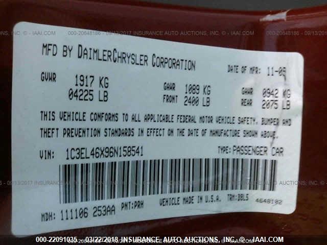 1C3EL46X96N158541 - 2006 CHRYSLER SEBRING RED photo 9