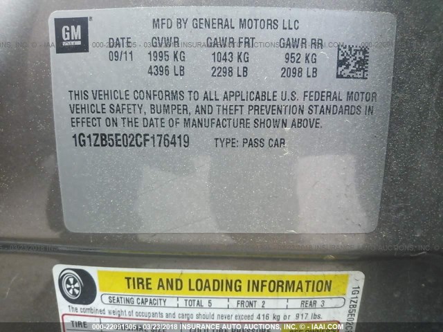 1G1ZB5E02CF176419 - 2012 CHEVROLET MALIBU LS GRAY photo 9
