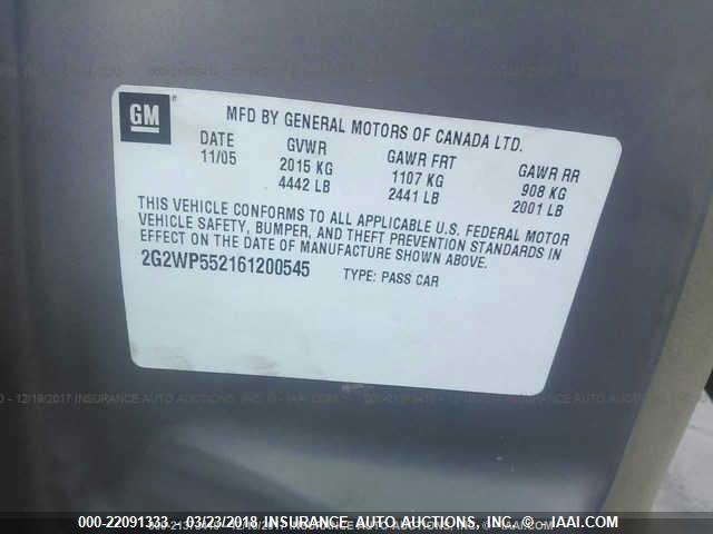 2G2WP552161200545 - 2006 PONTIAC GRAND PRIX GOLD photo 9