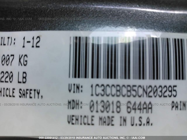 1C3CCBCB5CN203295 - 2012 CHRYSLER 200 LIMITED GRAY photo 9