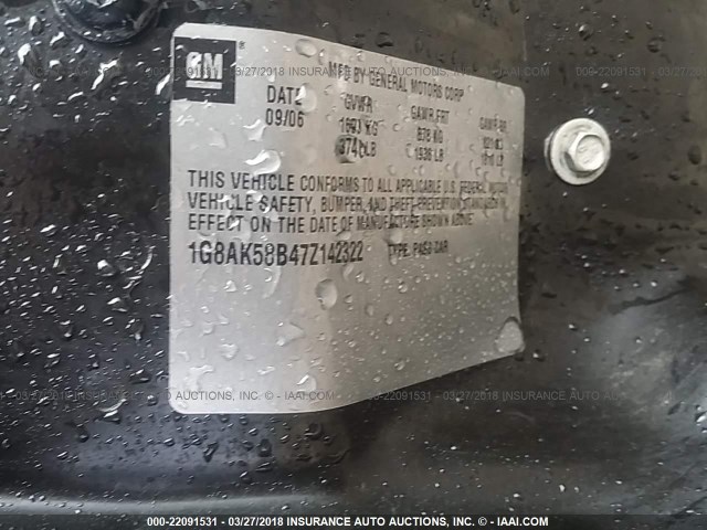 1G8AK58B47Z142322 - 2007 SATURN ION LEVEL 3 GRAY photo 9