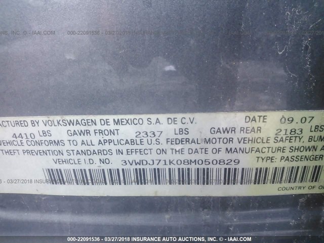 3VWDJ71K08M050829 - 2008 VOLKSWAGEN GLI ნაცრისფერი ფოტო 9