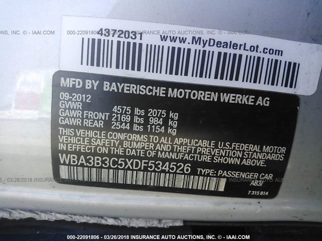 WBA3B3C5XDF534526 - 2013 BMW 328 XI فضي صورة 9