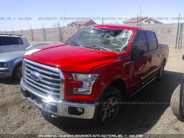 1FTEW1EG5FKD02512 - 2015 FORD F150 SUPERCREW RED photo 2