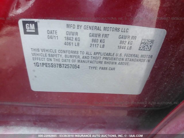 1G1PE5S97B7257054 - 2011 CHEVROLET CRUZE LT RED photo 9