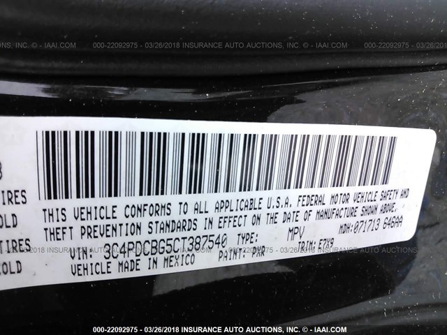 3C4PDCBG5CT387540 - 2012 DODGE JOURNEY SXT BLACK photo 9