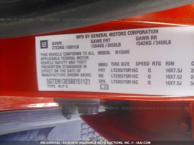 5GTEN13E588151121 - 2008 HUMMER H3 ORANGE photo 9