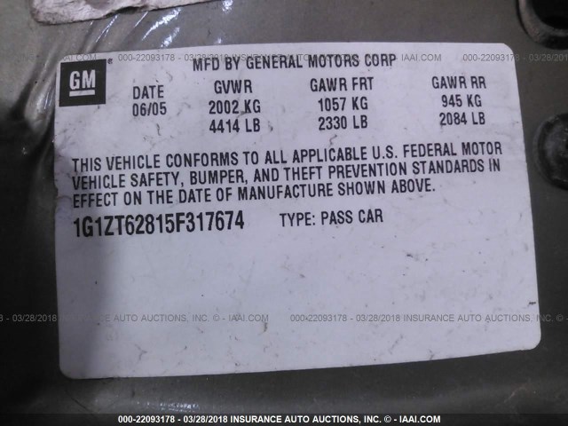 1G1ZT62815F317674 - 2005 CHEVROLET MALIBU MAXX LS GREEN photo 9