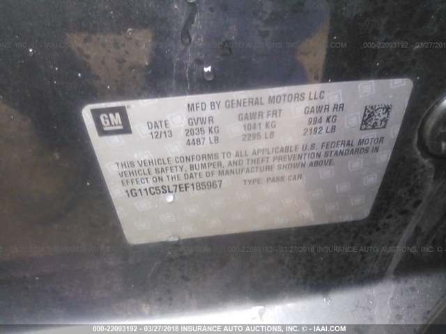 1G11C5SL7EF185967 - 2014 CHEVROLET MALIBU 1LT 黑色 照片 9