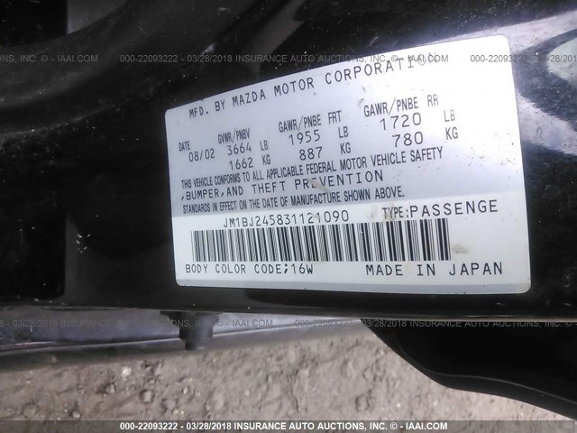 JM1BJ245831121090 - 2003 MAZDA PROTEGE PR5 黑色 照片 9