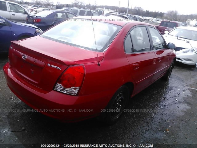 KMHDN46DX5U185416 - 2005 HYUNDAI ELANTRA GLS/GT RED photo 4