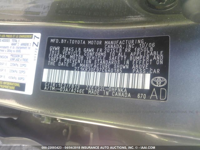 2T1KR30E97C640185 - 2007 TOYOTA COROLLA MATRIX XR GRAY photo 9