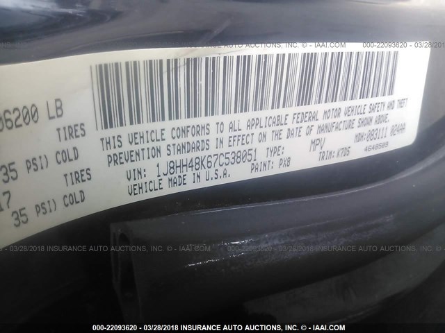 1J8HH48K67C538051 - 2007 JEEP COMMANDER BLACK photo 9