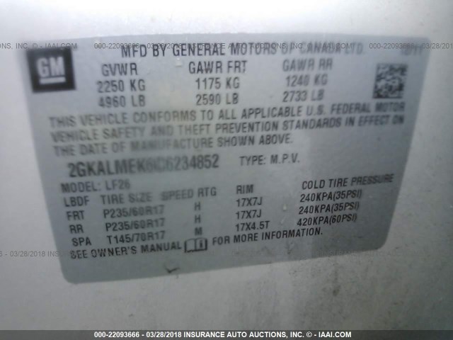 2GKALMEK6C6234852 - 2012 GMC TERRAIN SLE SILVER photo 9