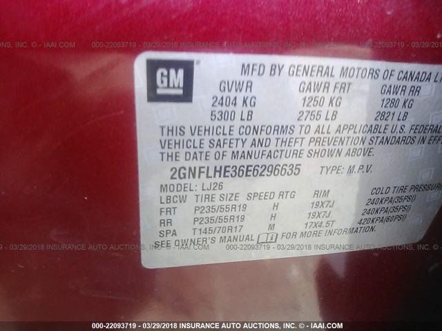 2GNFLHE36E6296635 - 2014 CHEVROLET EQUINOX LTZ RED photo 9