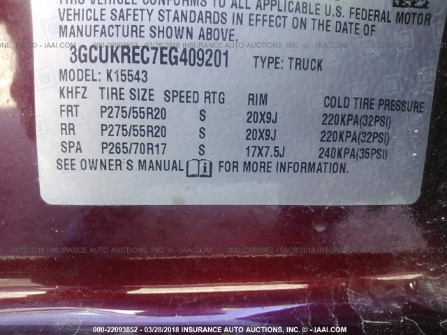 3GCUKREC7EG409201 - 2014 CHEVROLET SILVERADO K1500 LT RED photo 9