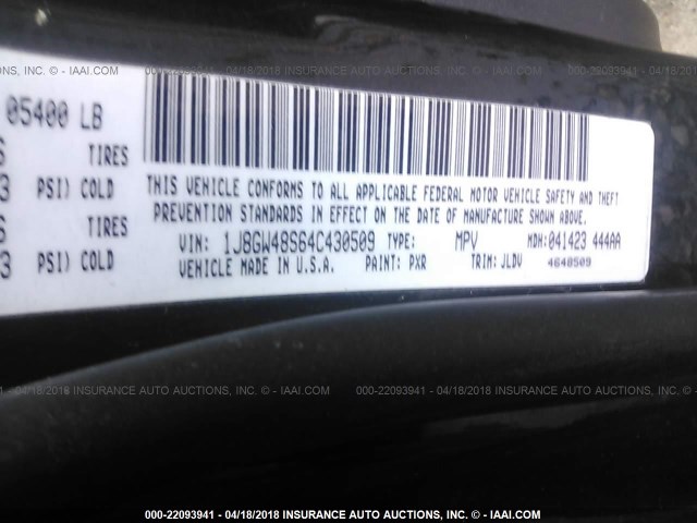 1J8GW48S64C430509 - 2004 JEEP GRAND CHEROKEE LAREDO/COLUMBIA/FREEDOM 黑色 照片 9