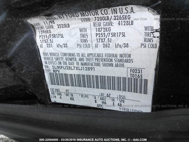 5LMPU28L7XLJ12891 - 1999 LINCOLN NAVIGATOR BLACK photo 9