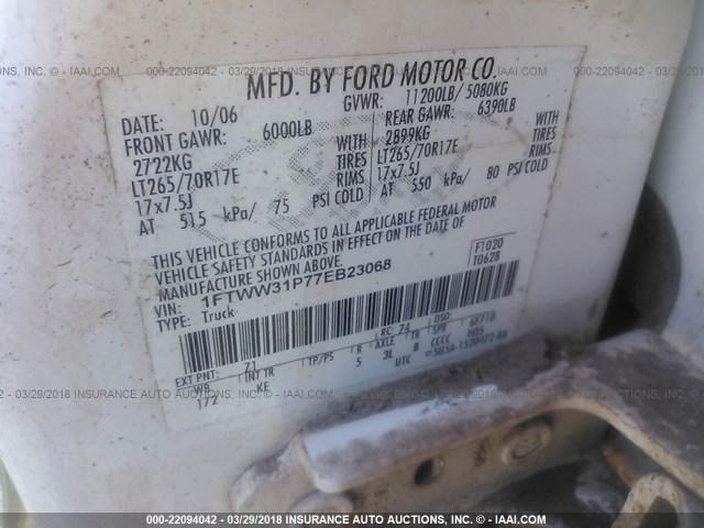 1FTWW31P77EB23068 - 2007 FORD F350 SRW SUPER DUTY WHITE photo 10