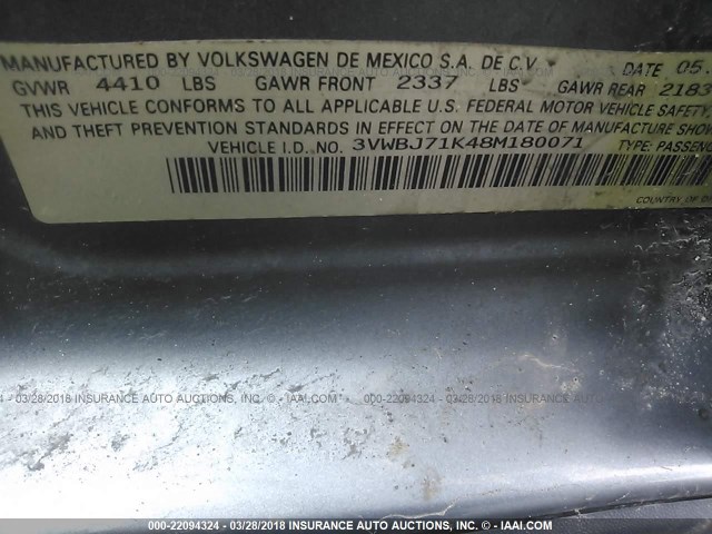 3VWBJ71K48M180071 - 2008 VOLKSWAGEN GLI ნაცრისფერი ფოტო 9