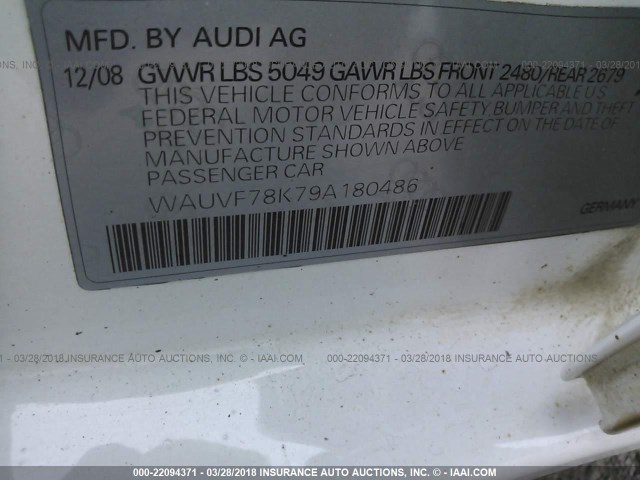 WAUVF78K79A180486 - 2009 AUDI A4 2.0T AVANT QUATTRO WHITE photo 9