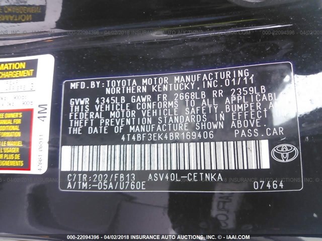 4T4BF3EK4BR169406 - 2011 TOYOTA CAMRY SE/LE/XLE 黑色 照片 9