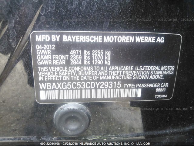 WBAXG5C53CDY29315 - 2012 BMW 528 I BLACK photo 9