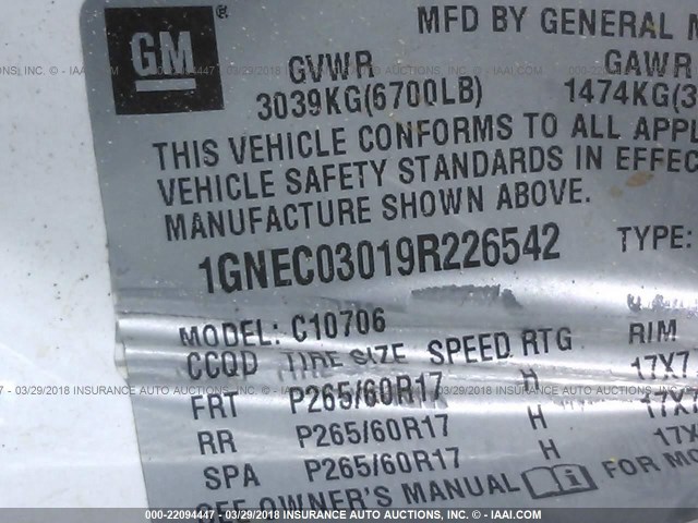 1GNEC03019R226542 - 2009 CHEVROLET TAHOE POLICE WHITE photo 9