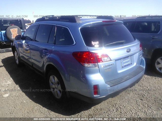 4S4BRBCC3C3262142 - 2012 SUBARU OUTBACK 2.5I PREMIUM BLUE photo 3