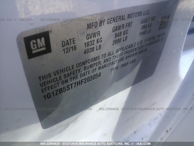 1G1ZB5ST7HF203054 - 2017 CHEVROLET MALIBU LS 白色 照片 9