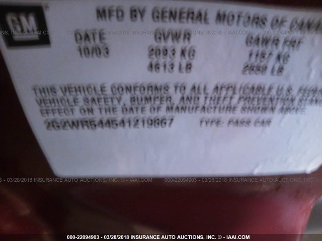 2G2WR544541219867 - 2004 PONTIAC GRAND PRIX GTP MAROON photo 9