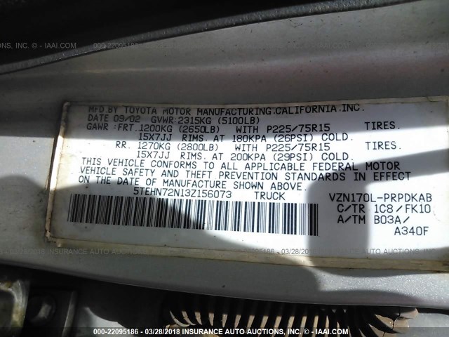 5TEHN72N13Z156073 - 2003 TOYOTA TACOMA DOUBLE CAB ვერცხლისფერი ფოტო 9