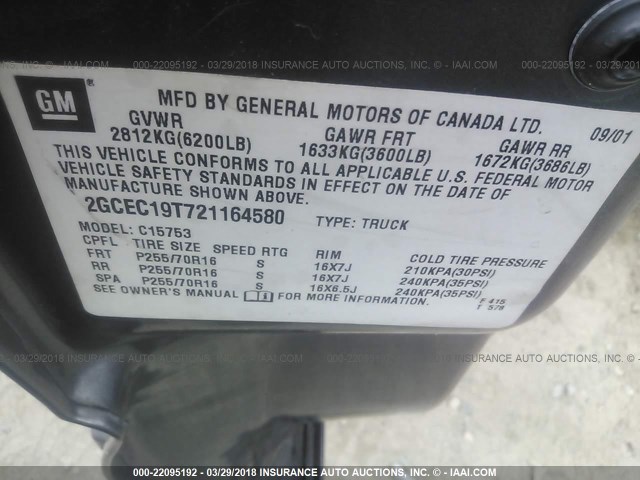 2GCEC19T721164580 - 2002 CHEVROLET SILVERADO C1500 GRAY photo 9