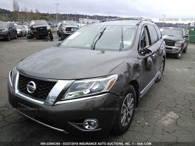 5N1AR2MM8FC685418 - 2015 NISSAN PATHFINDER S/SV/SL/PLATINUM BROWN photo 2