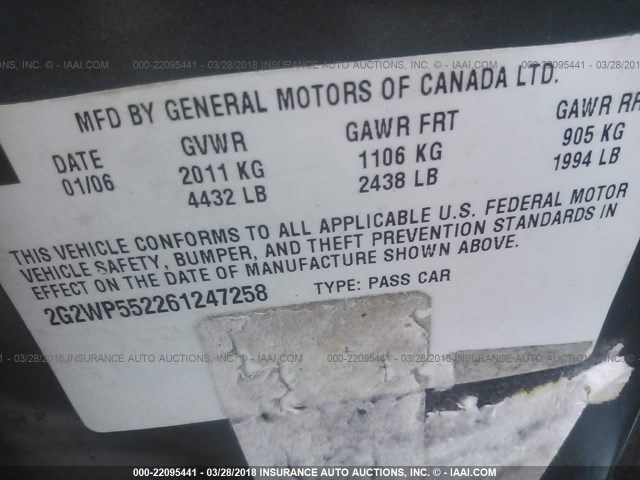 2G2WP552261247258 - 2006 PONTIAC GRAND PRIX BLUE photo 9