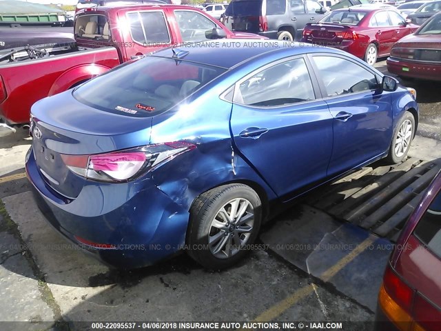 5NPDH4AE4FH586595 - 2015 HYUNDAI ELANTRA SE/SPORT/LIMITED BLUE photo 4