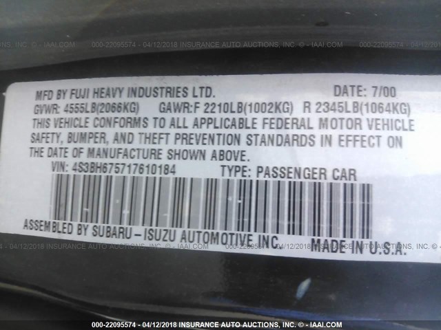 4S3BH675717610184 - 2001 SUBARU LEGACY OUTBACK AWP 深蓝色 照片 9